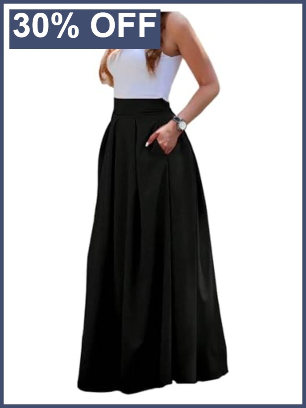 Milumia Women's Pleated Chiffon Maxi Skirt High Rise A-Line Work